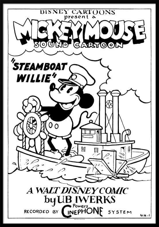 Mickey Mouse Plakat Steamboat Willie 1928 - Unikplakat.dk Plakater