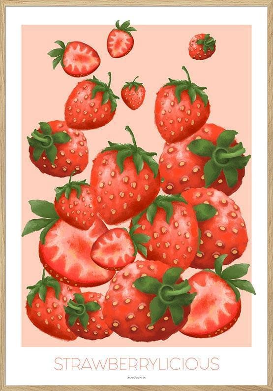 Strawberrylicious Farverig Plakat Med Jordbær - Unikplakat.dk Plakater