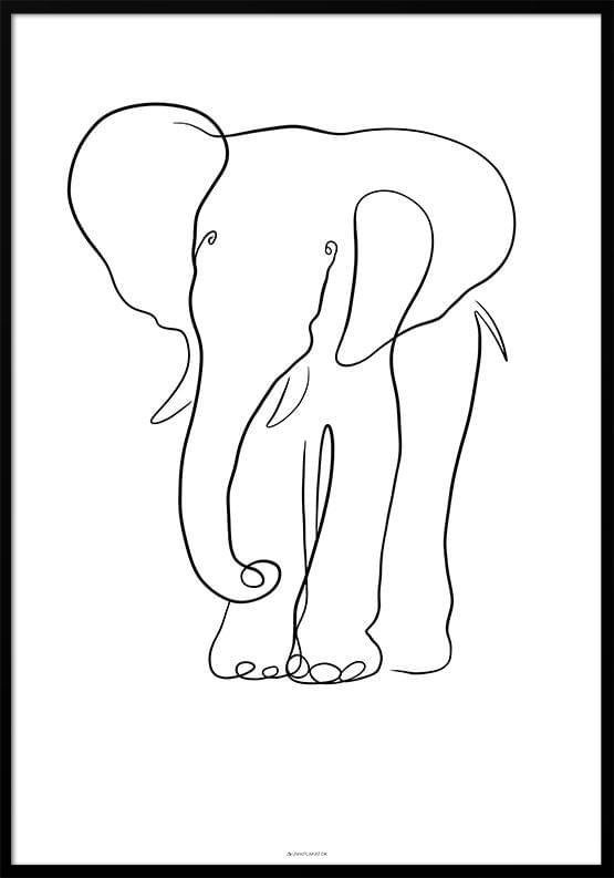 Stregtegning Plakat Med Elefant - Unikplakat.dk Plakater