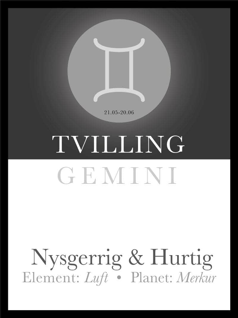Tvillingen Stjernetegn Tekst Plakat - Egly Design Plakater